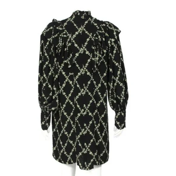 NWT GANNI Crepe Floral Print Mini Dress in Black Margarita Ruffle  sz 36 /655 - Picture 6 of 10